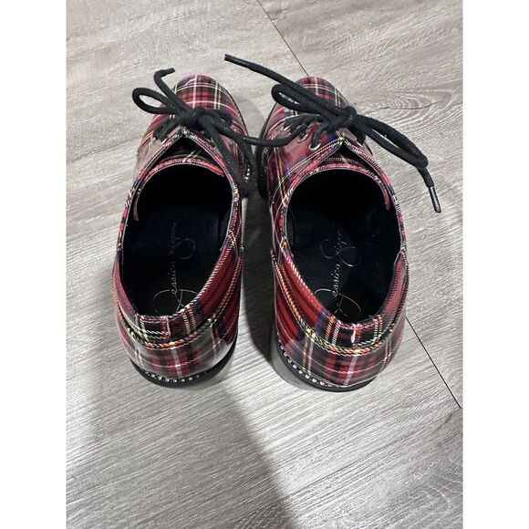 Jessica Simpson Resina Oxford Red Plaid Rhinestone Embellished Women's Size 8 - Picture 5 of 8